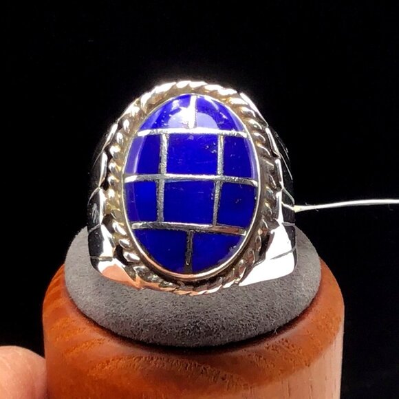 Sterling Silver Lapis Lazuli Inlay Ring 17.5Gms Size 11.25